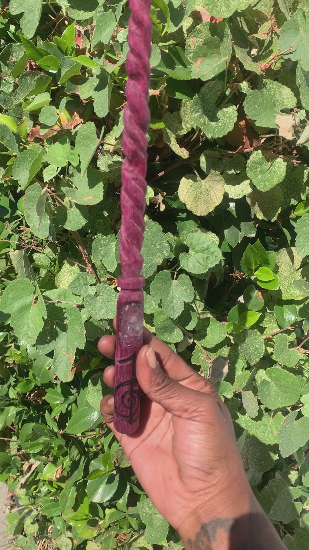 Hand-Carved Reiki Energy Healing Wand | Purpleheart Wood & Natural Crystal Quartz